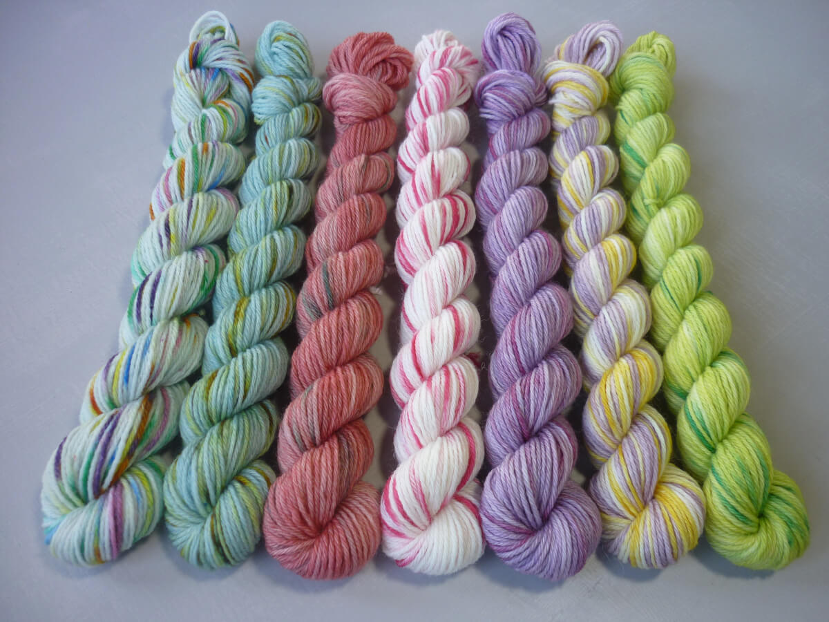 Bunch of Flower mini skein full set of seven vertical flat lay